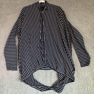 Gibson Women's Blue White Striped Wrap Cardigan Open Front Long Sleeve XL‎ NWT